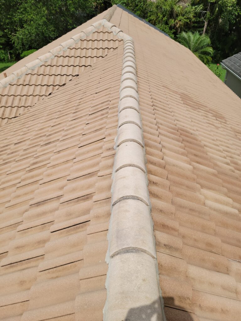 Roof gutter cleaning by Pinnacle Pressure Cleaning and Sealing, Naples, FL.